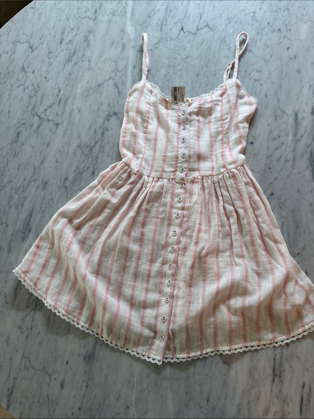 Ocean Drive Pink and White Striped Button-Front Sundress